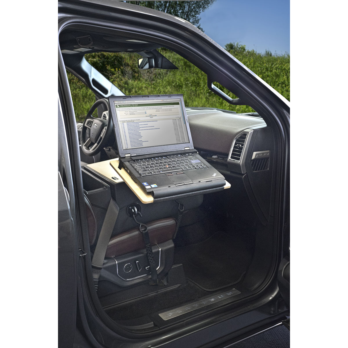 AutoExec AUE10075 Reach Front Seat Car Desk Black with with Built-in Power Inverter and X-Grip Phone Mount 